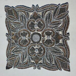 Embroidered Beaded Square Placemat Table Setting Holiday Christmas Decor Silver